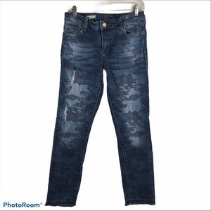 Reese Distressed Camo Print Stretch Ankle Straight